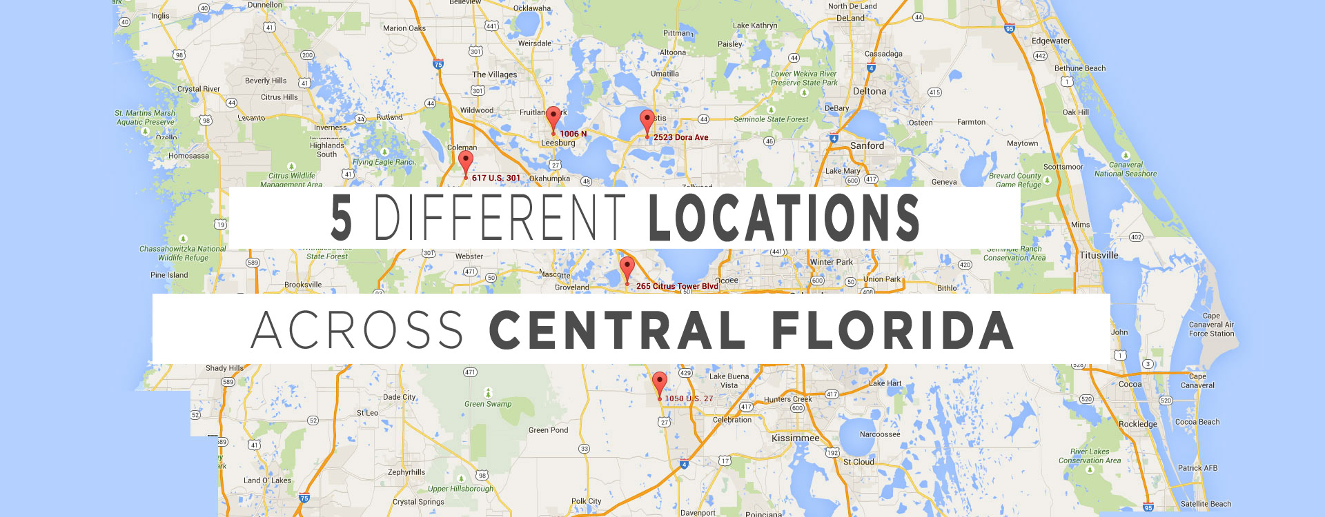 5 different locations across central florida
